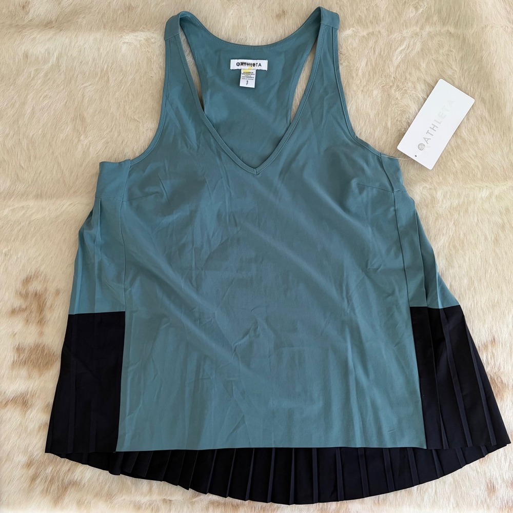 Athleta Swing Forward Pleated Tank Teal Black Colorblock V-Neck Racerback Small